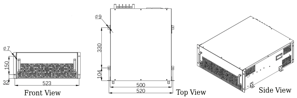 Apf 100 A,120 A,150 A抽屉式安装尺寸